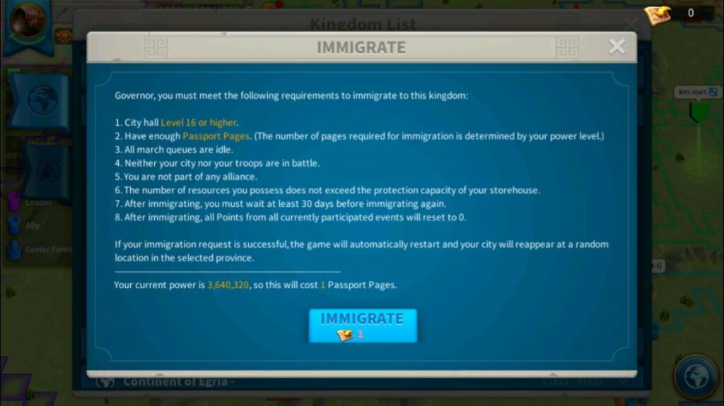 Move to a New Kingdom Using Passport Page Rise of Kingdoms