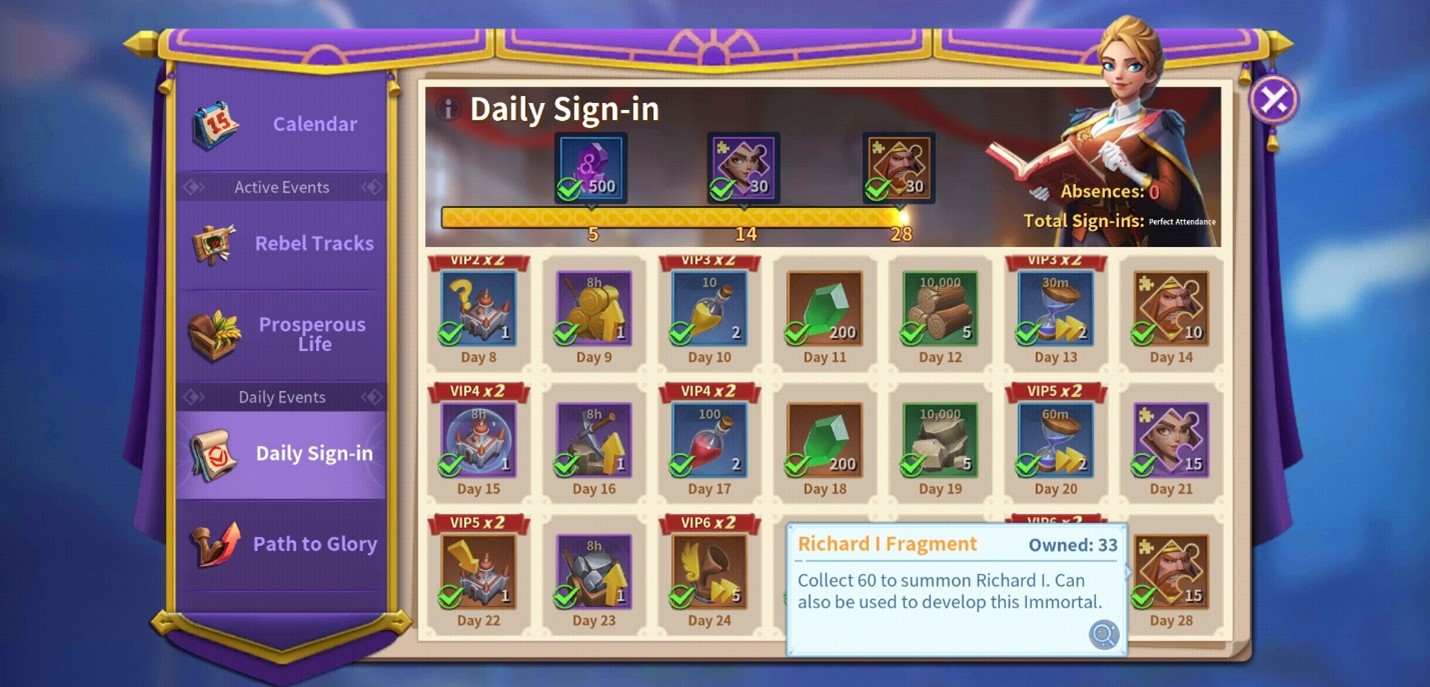 Richard I Daily Sign In Rewards